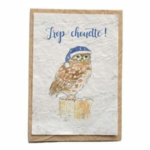 ✓ Une carte à planter toute mignonne pour offrir à ceux que vous aimez.

✓ Carte ensemencée : plantez-là pour faire pousser des fleurs

✓ Dimensions : carte double A6 (10,5 x 14,8 cm)

✓ Vendue avec une enveloppe en papier kraft

✓ Conseil d’utilisation : Déposez le papier dans un pot ou dans votre jardin sur de la terre. Humidifiez-le et recouvrez-le avec une fine couche de terre d’environ 1 cm. Arrosez un peu chaque jour et observez les premières graines germer au bout d’une semaine.

✓ Fabriquée en France