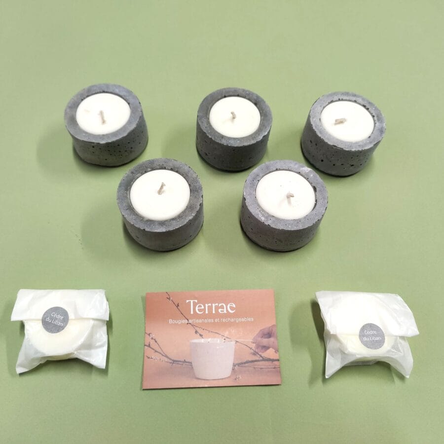 Boite de 5 bougeoirs & 2 recharges Pure Grey