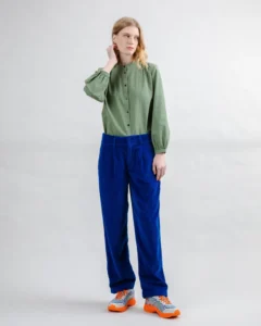 Corduroy Pleated Pants Blue - Brava