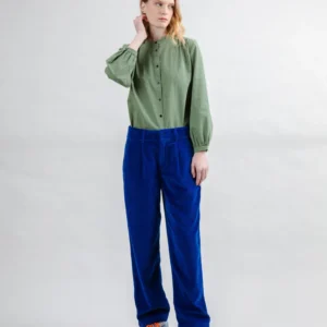 Corduroy Pleated Pants Blue - Brava