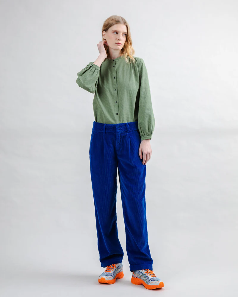 Corduroy Pleated Pants Blue - Brava