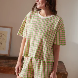 Pyjama Coton bio Vichy vert et rose - We are Jolies