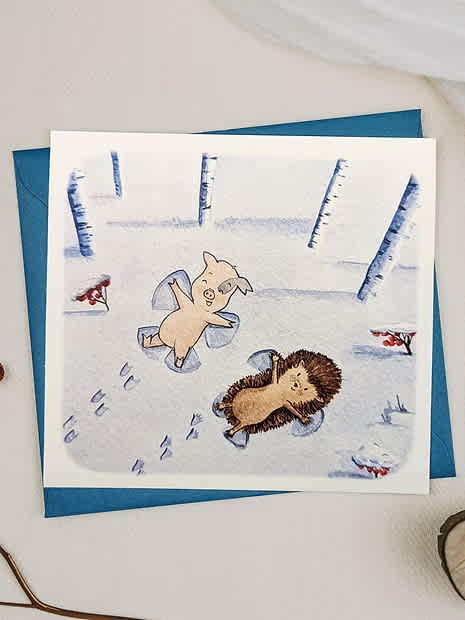Carte de voeux - L'Onomatopée Momo & Lulu & Neige