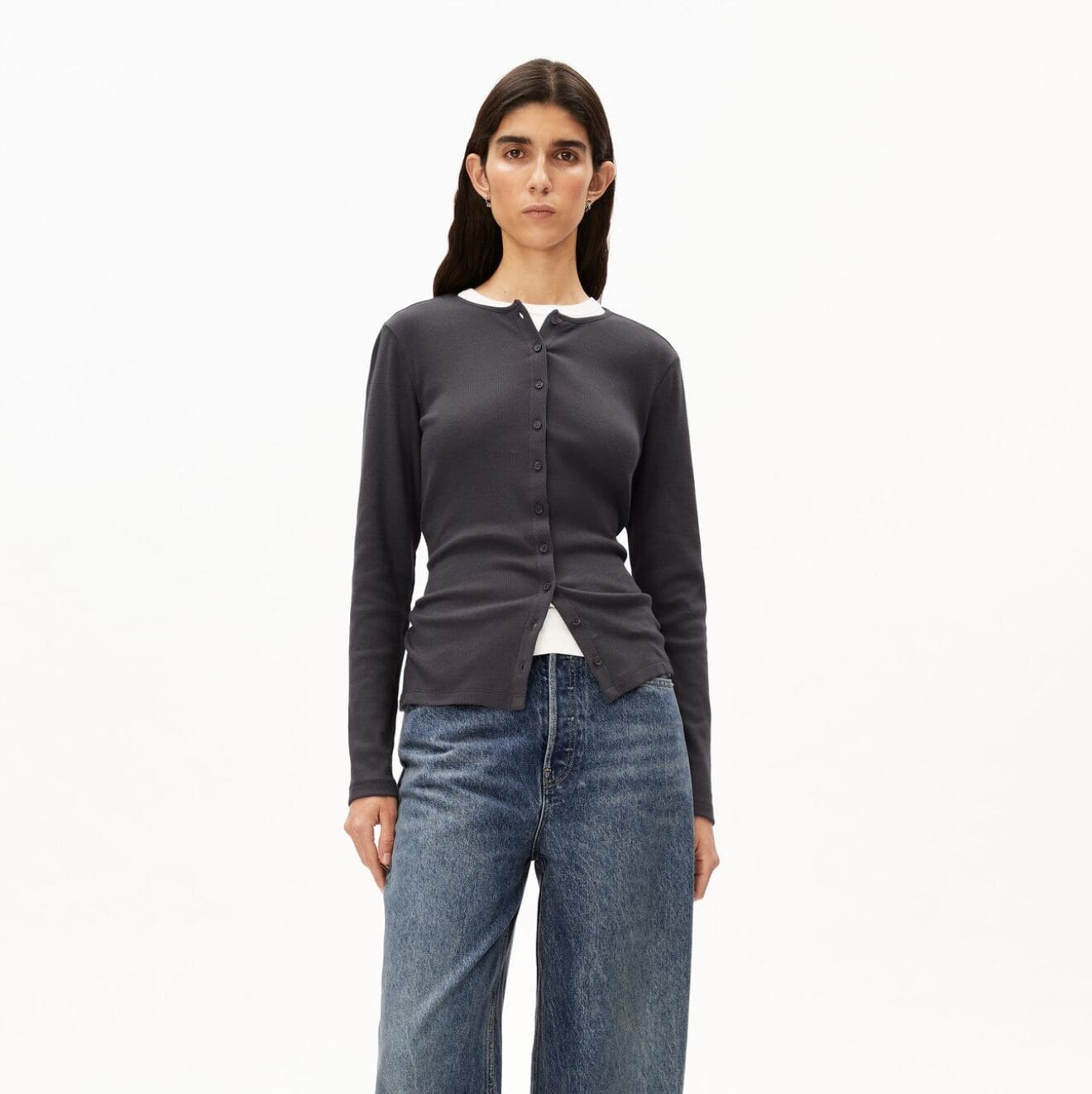 Rib Button Longsleeve Dark Steel - Armedangels